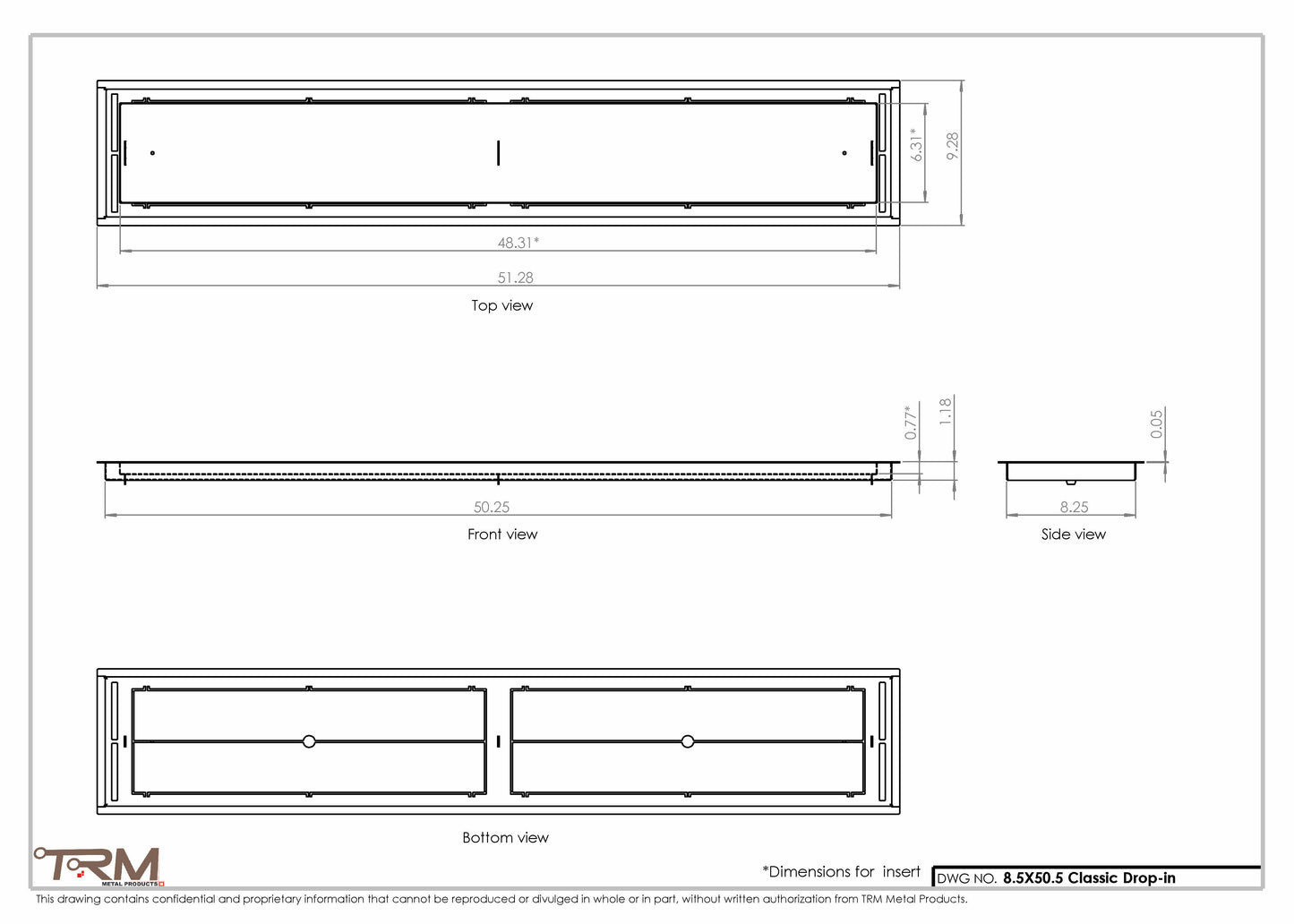 8.5x50.5 - Classic Drop-in Air Vent, Flush Floor-Matching, All Metal, Floor Vent Cover - TRM Metal  50.5x8.5
