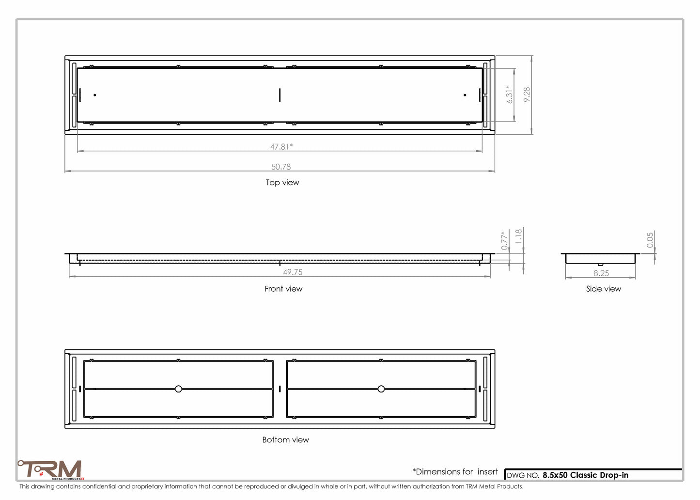 8.5x50 - Classic Drop-in Air Vent, Flush Floor-Matching, All Metal, Floor Vent Cover - TRM Metal  50x8.5