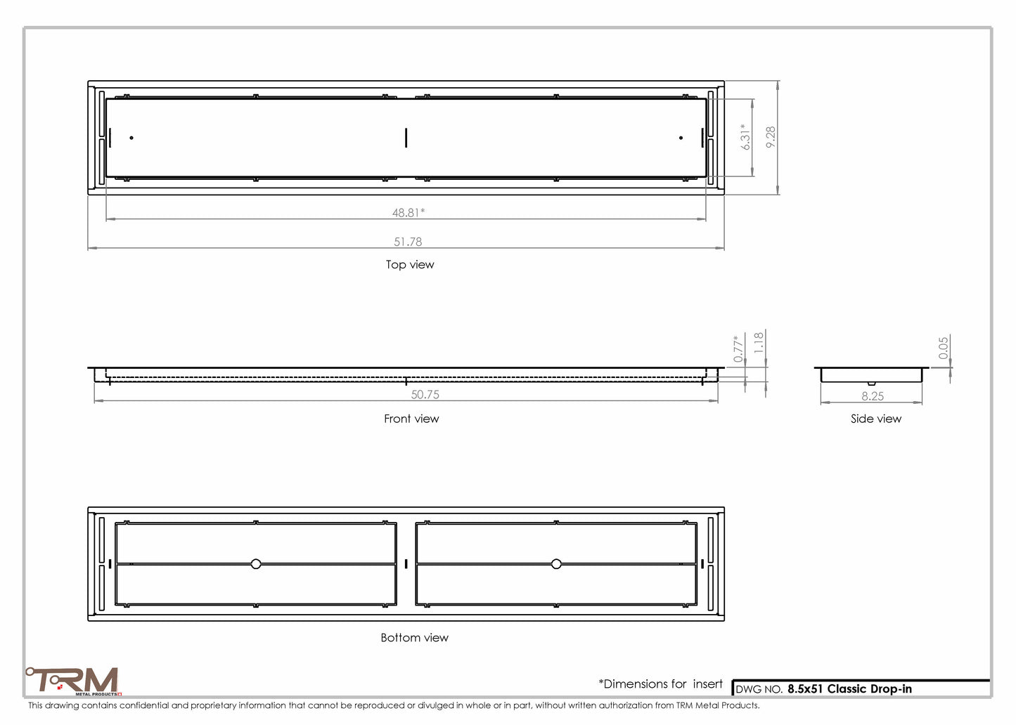 8.5x51 - Classic Drop-in Air Vent, Flush Floor-Matching, All Metal, Floor Vent Cover - TRM Metal  51x8.5
