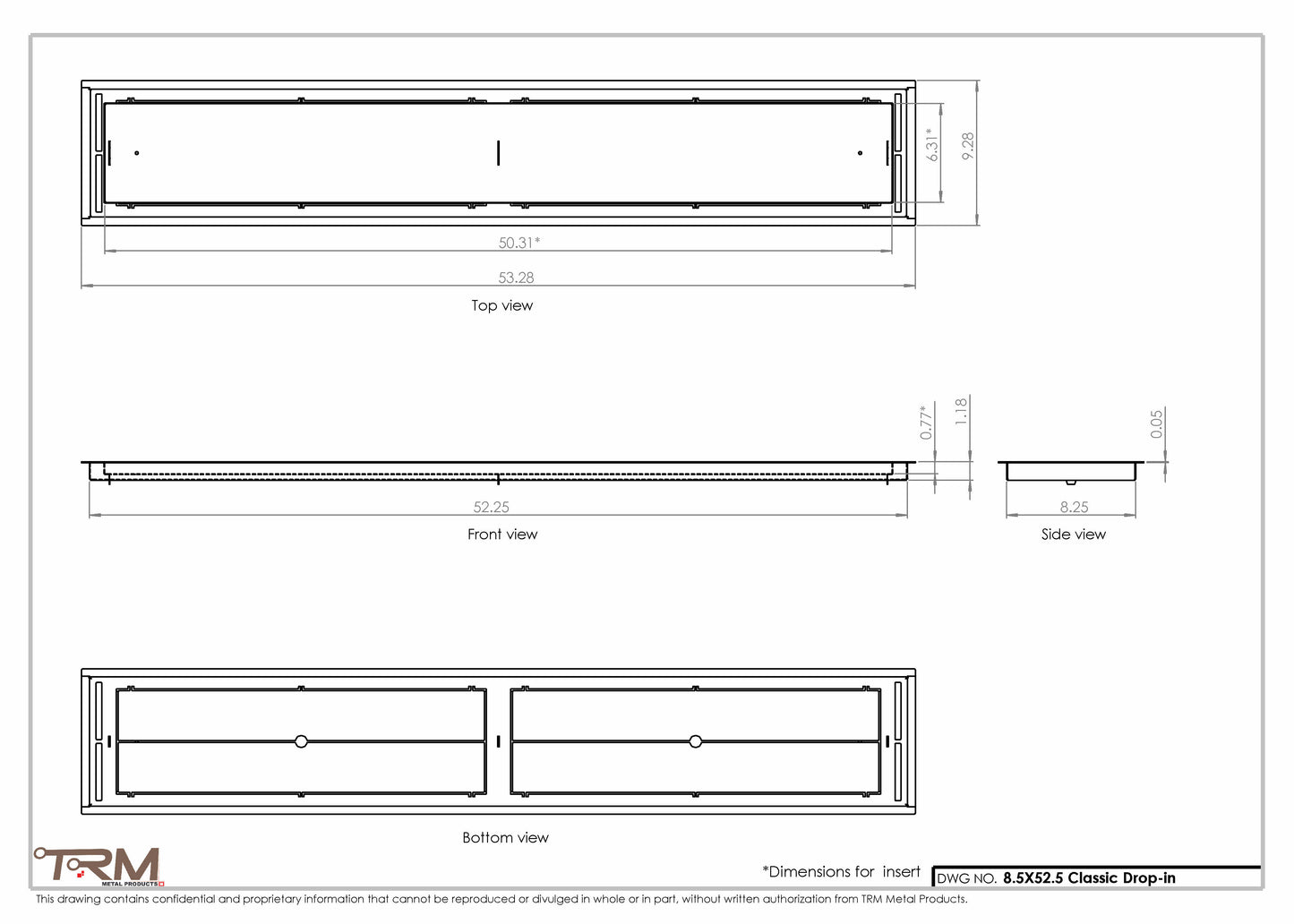 8.5x52.5 - Classic Drop-in Air Vent, Flush Floor-Matching, All Metal, Floor Vent Cover - TRM Metal  52.5x8.5