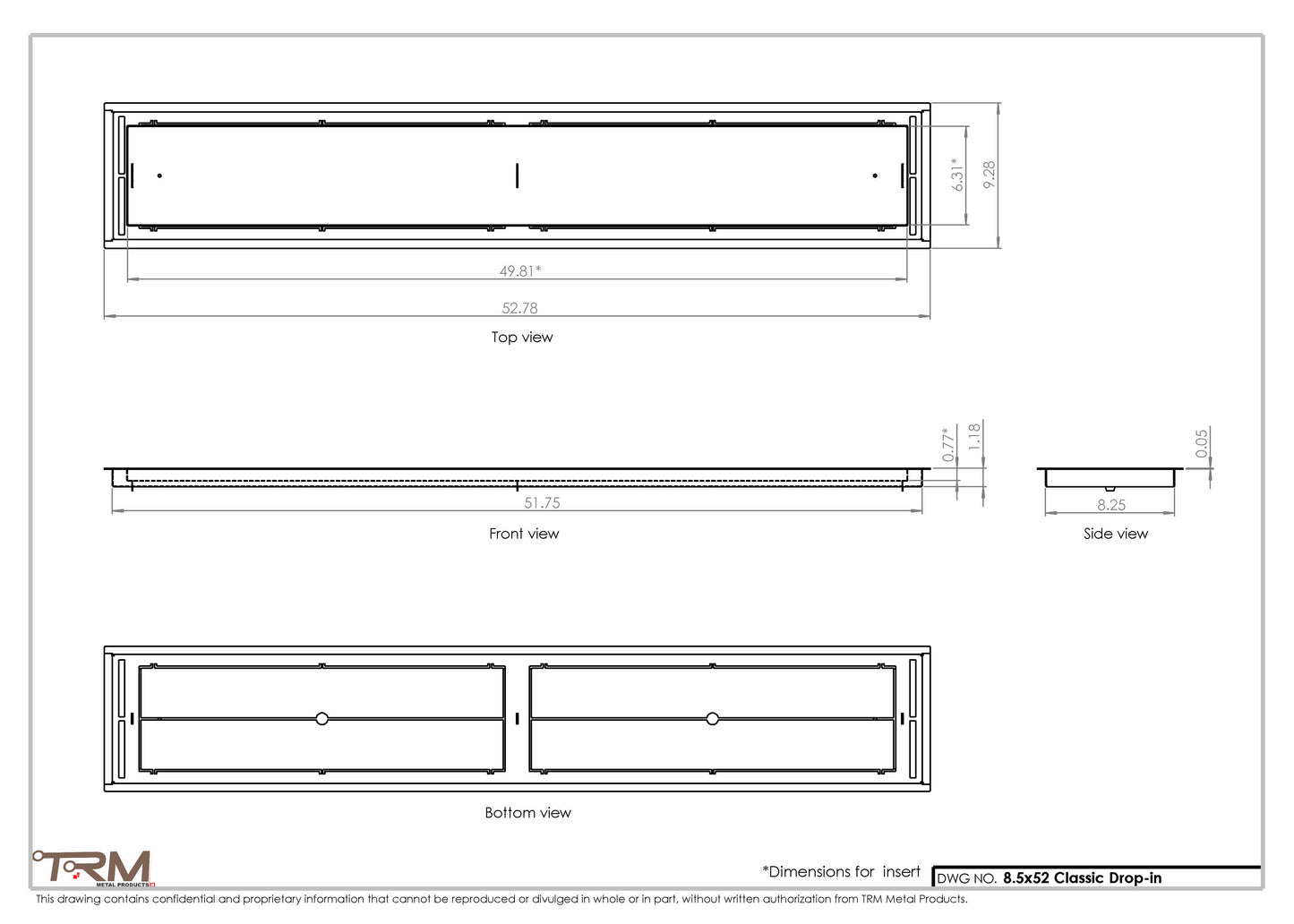 8.5x52 - Classic Drop-in Air Vent, Flush Floor-Matching, All Metal, Floor Vent Cover - TRM Metal  52x8.5