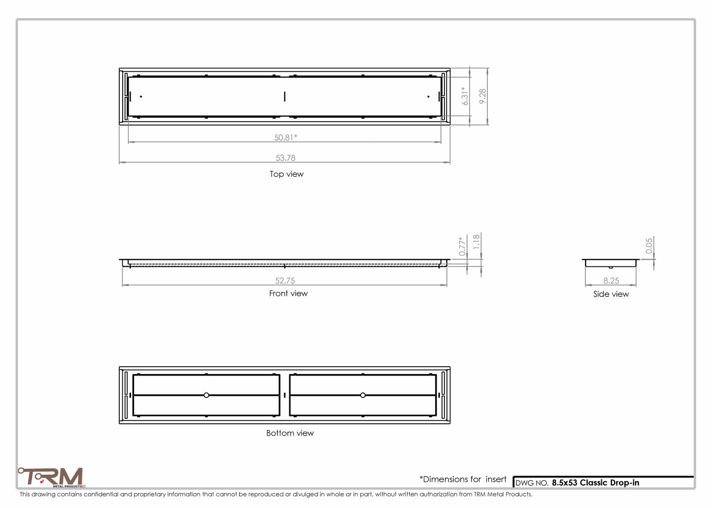 8.5x53 - Classic Drop-in Air Vent, Flush Floor-Matching, All Metal, Floor Vent Cover - TRM Metal  53x8.5
