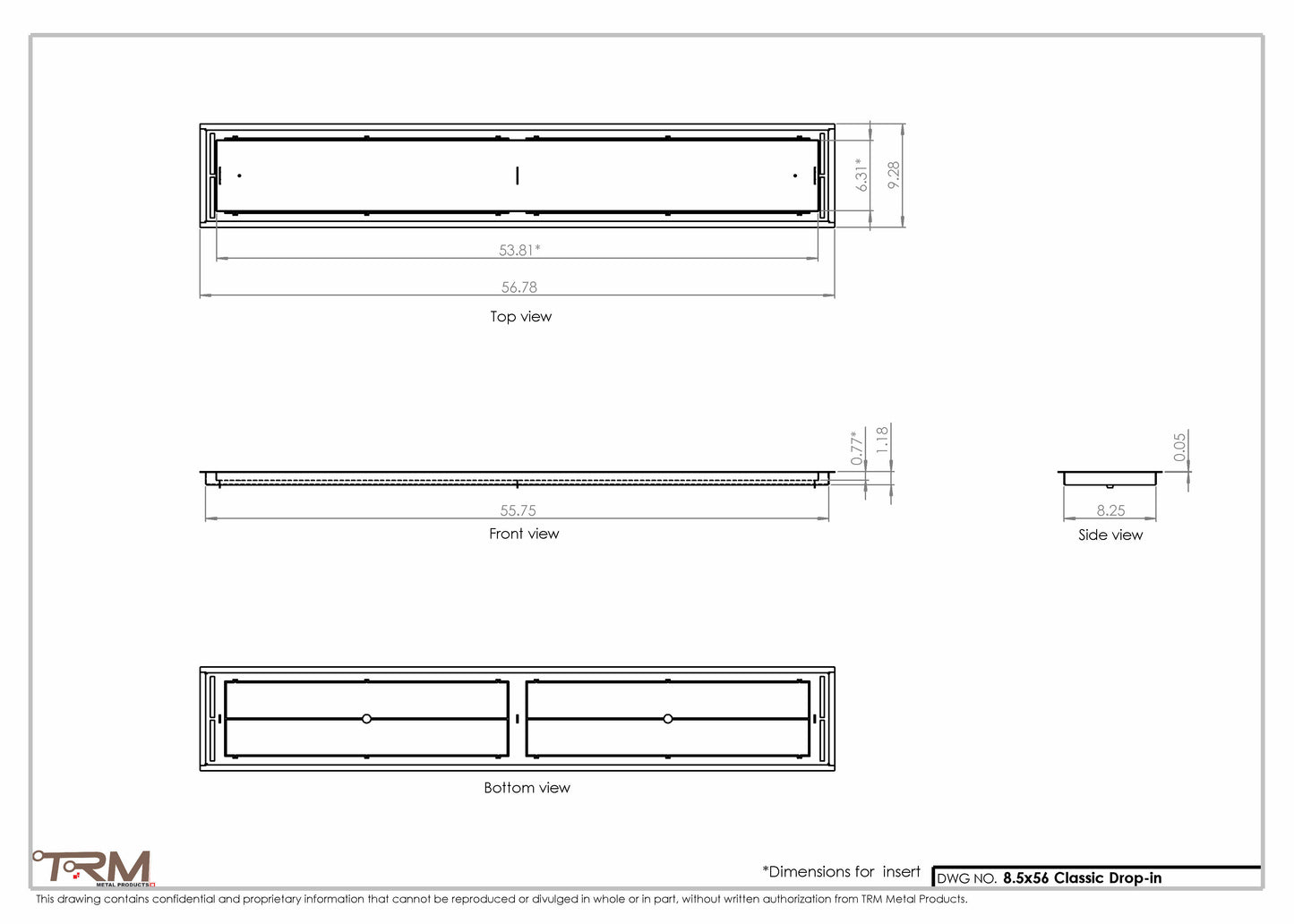 8.5x56 - Classic Drop-in Air Vent, Flush Floor-Matching, All Metal, Floor Vent Cover - TRM Metal  56x8.5