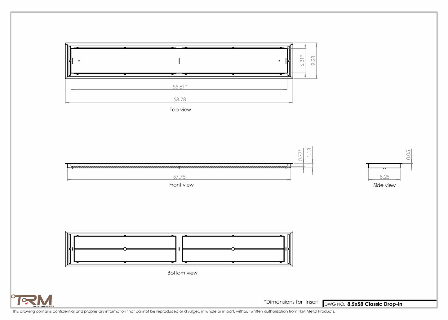 8.5x58 - Classic Drop-in Air Vent, Flush Floor-Matching, All Metal, Floor Vent Cover - TRM Metal  58x8.5