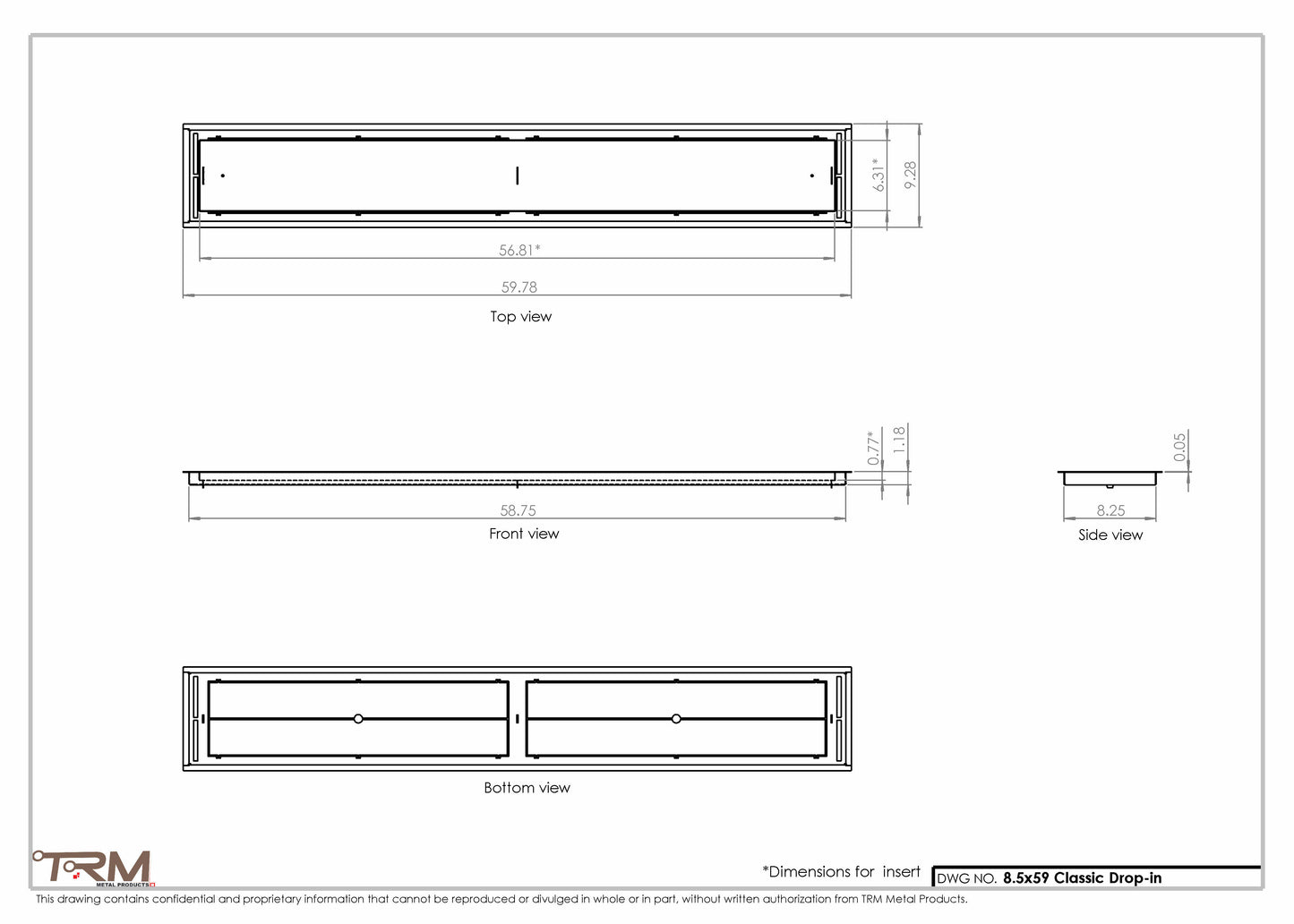 8.5x59 - Classic Drop-in Air Vent, Flush Floor-Matching, All Metal, Floor Vent Cover - TRM Metal  59x8.5