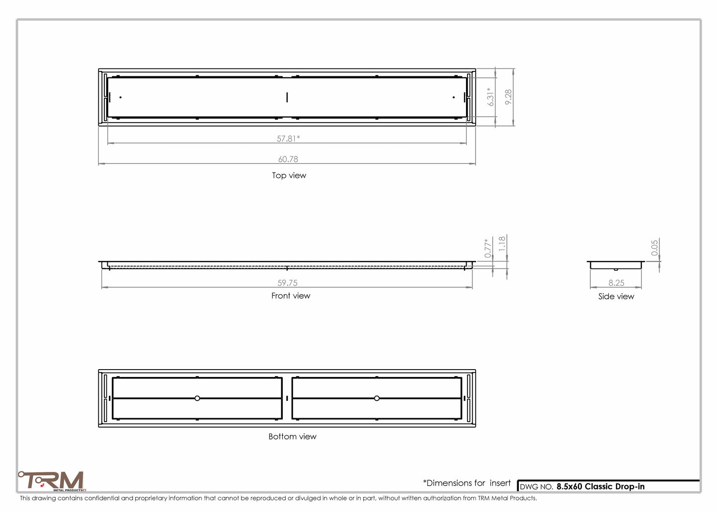 8.5x60 - Classic Drop-in Air Vent, Flush Floor-Matching, All Metal, Floor Vent Cover - TRM Metal  60x8.5