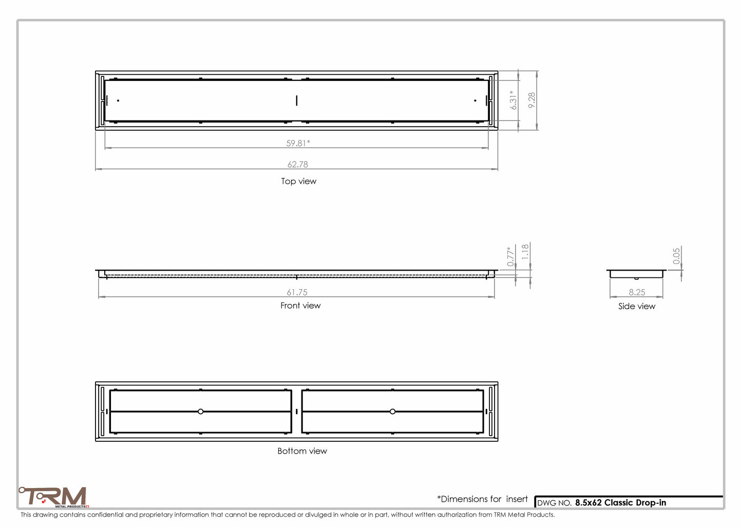 8.5x62 - Classic Drop-in Air Vent, Flush Floor-Matching, All Metal, Floor Vent Cover - TRM Metal  62x8.5