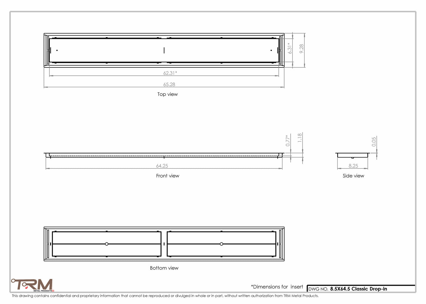 8.5x64.5 - Classic Drop-in Air Vent, Flush Floor-Matching, All Metal, Floor Vent Cover - TRM Metal  64.5x8.5