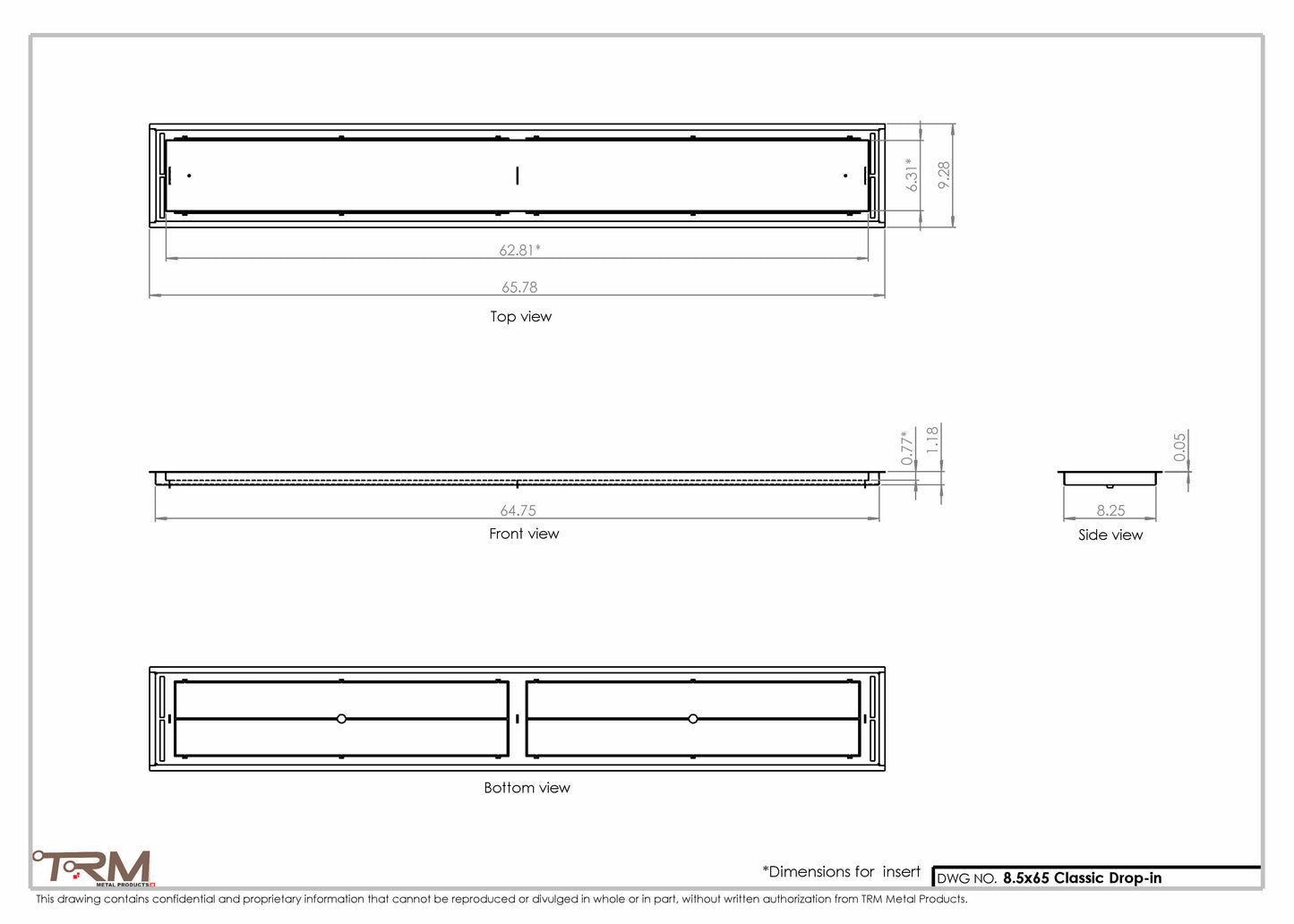 8.5x65 - Classic Drop-in Air Vent, Flush Floor-Matching, All Metal, Floor Vent Cover - TRM Metal  65x8.5