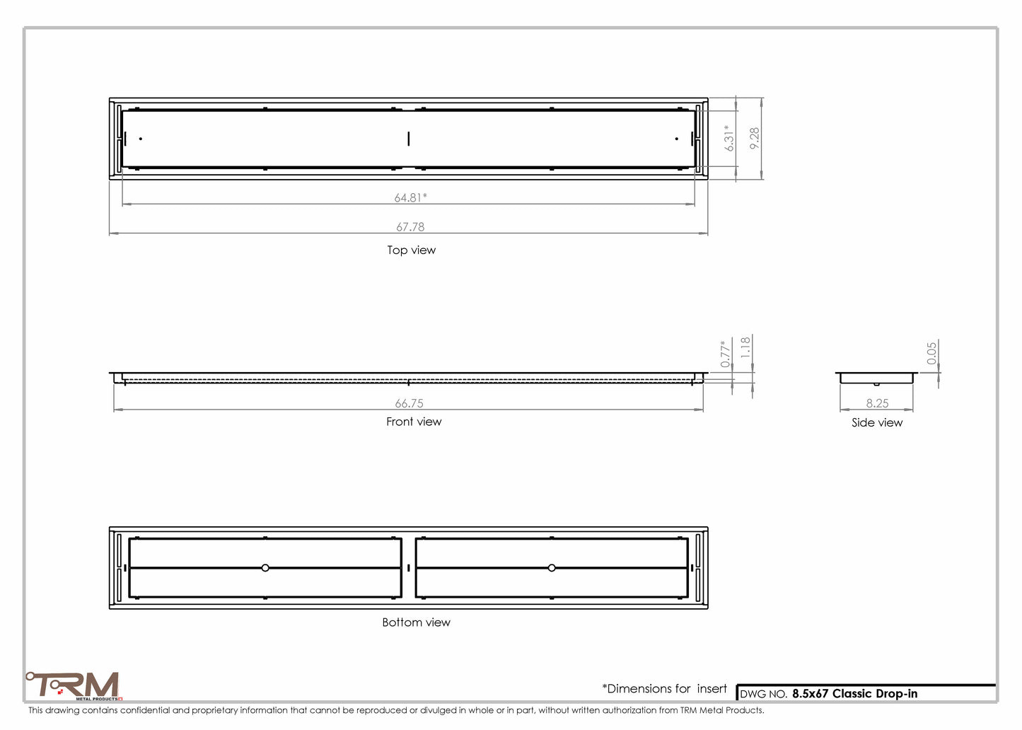 8.5x67 - Classic Drop-in Air Vent, Flush Floor-Matching, All Metal, Floor Vent Cover - TRM Metal  67x8.5