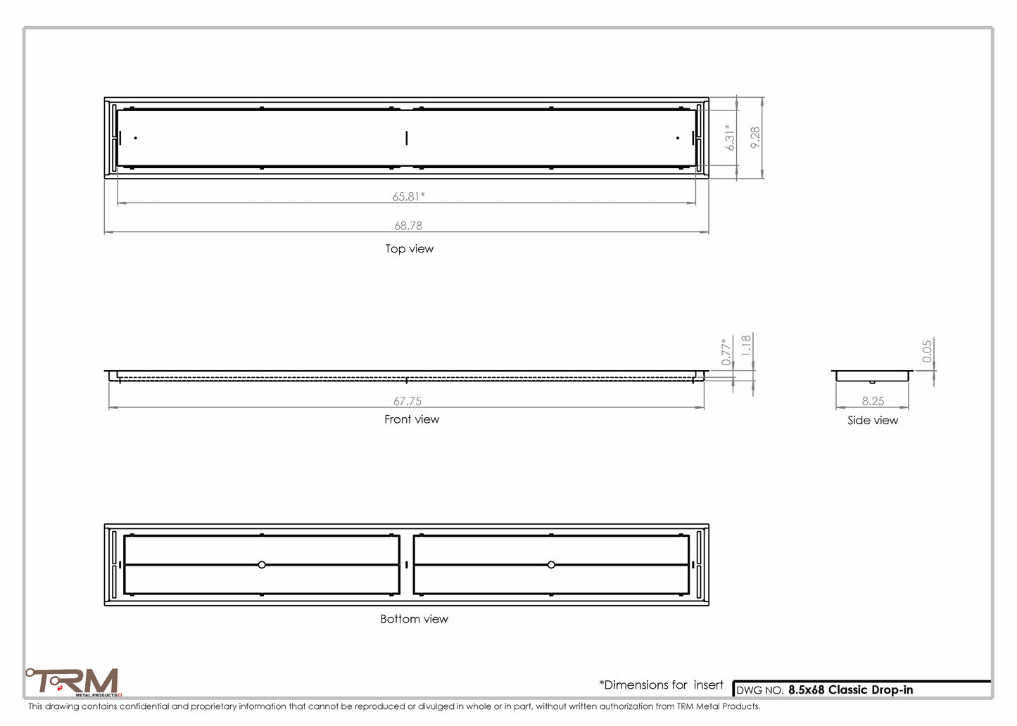 8.5x68 - Classic Drop-in Air Vent, Flush Floor-Matching, All Metal, Floor Vent Cover - TRM Metal  68x8.5
