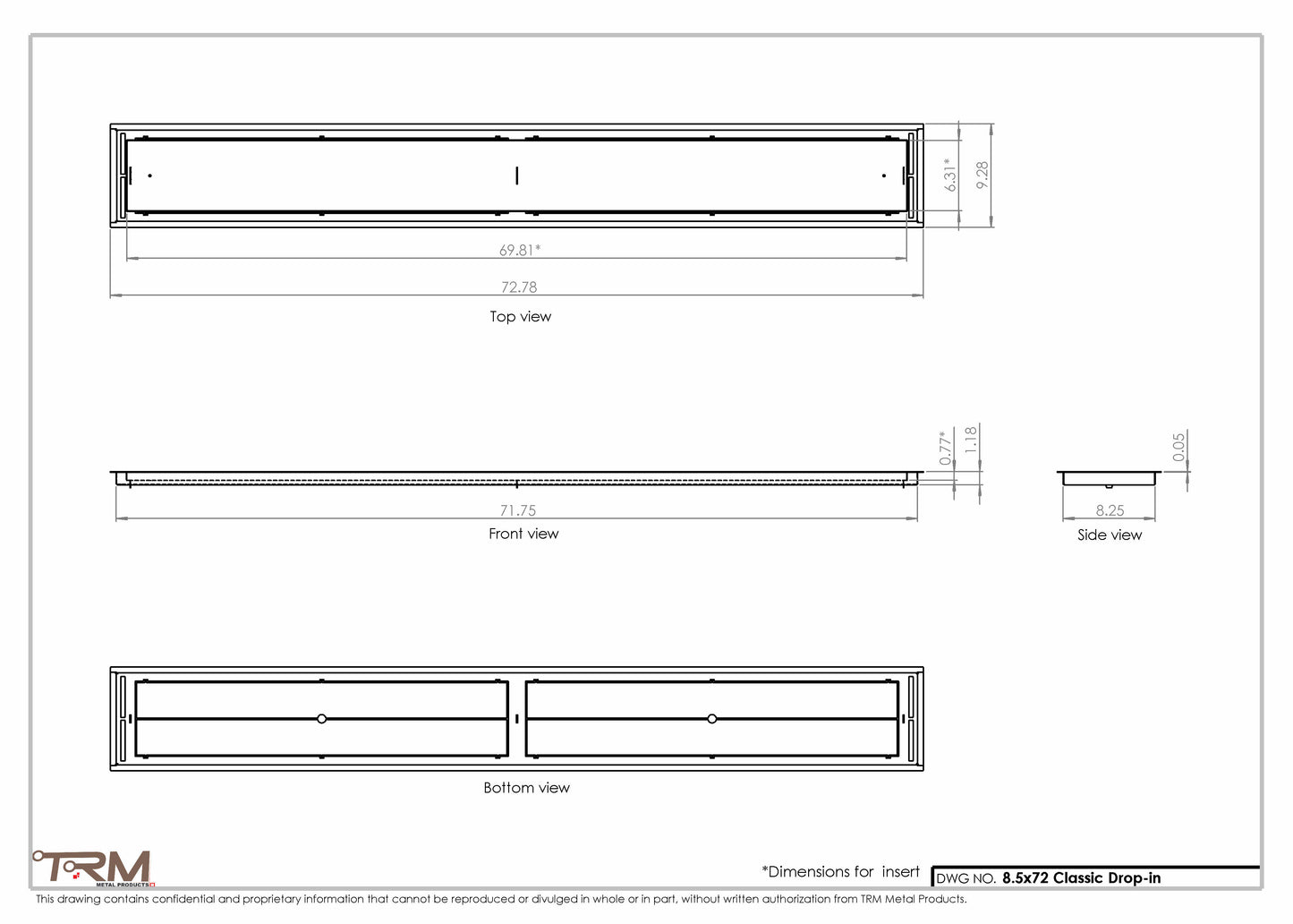 8.5x72 - Classic Drop-in Air Vent, Flush Floor-Matching, All Metal, Floor Vent Cover - TRM Metal  72x8.5