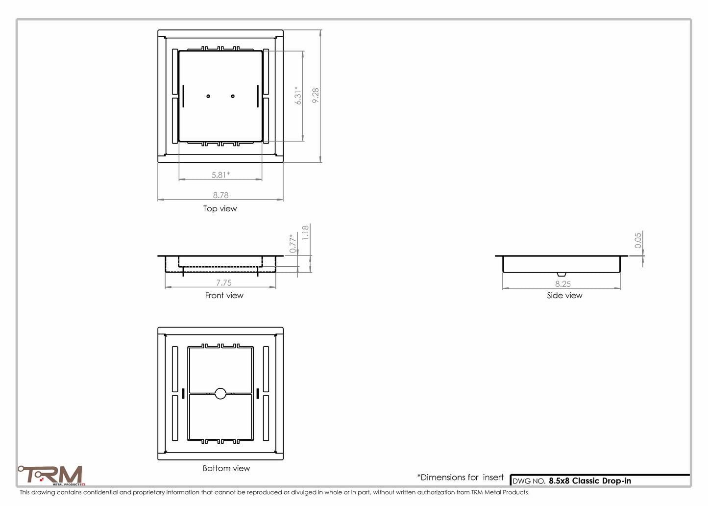 8.5x8 - Classic Drop-in Air Vent, Flush Floor-Matching, All Metal, Floor Vent Cover - TRM Metal  8x8.5