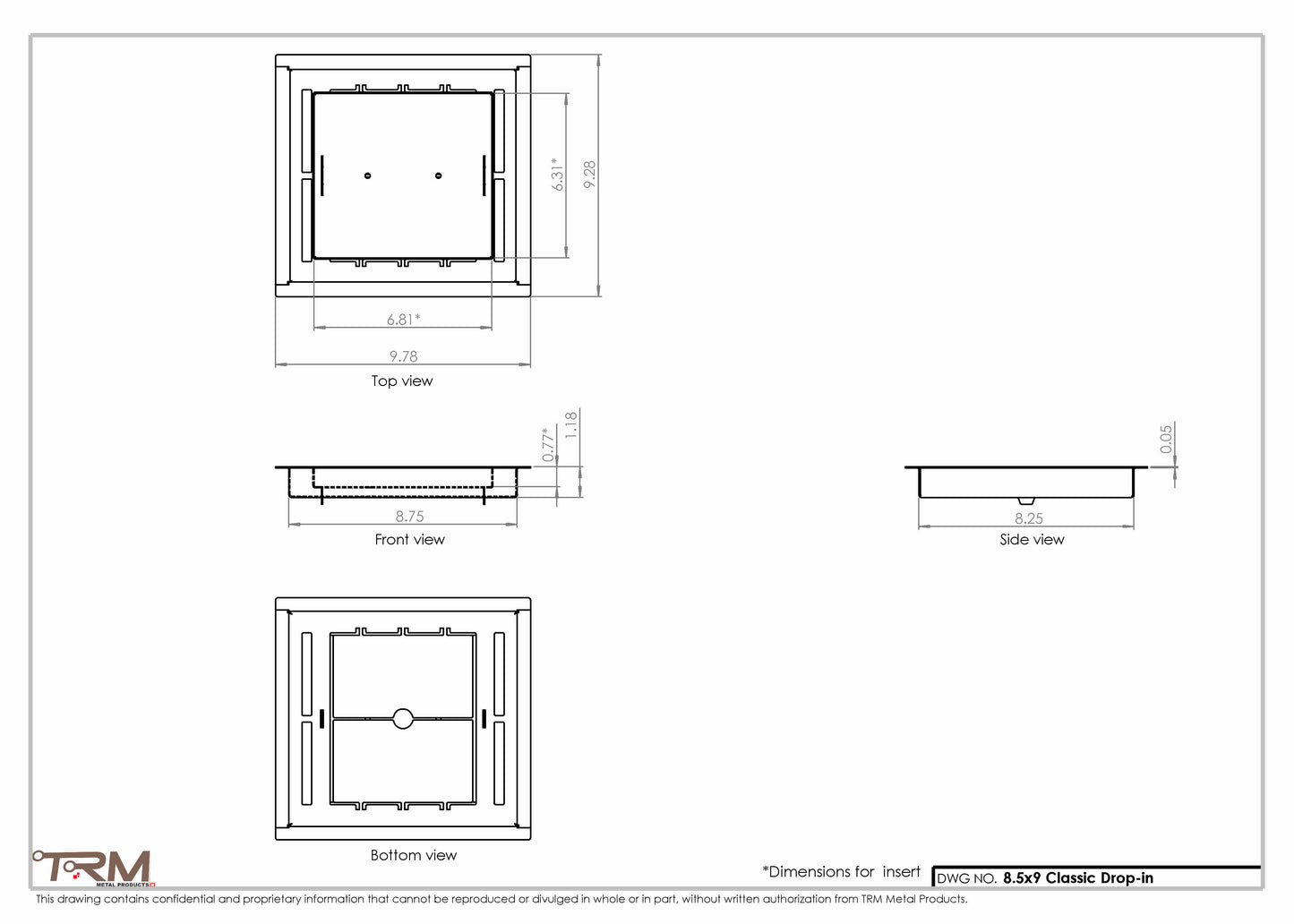 8.5x9 - Classic Drop-in Air Vent, Flush Floor-Matching, All Metal, Floor Vent Cover - TRM Metal  9x8.5