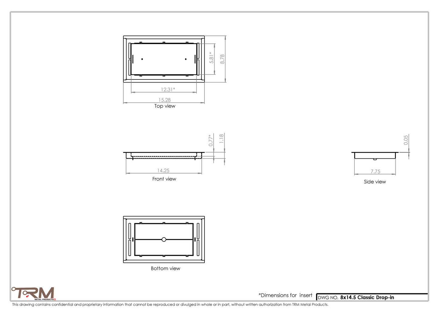 8x14.5 - Classic Drop-in Air Vent, Flush Floor-Matching, All Metal, Floor Vent Cover - TRM Metal  14.5x8