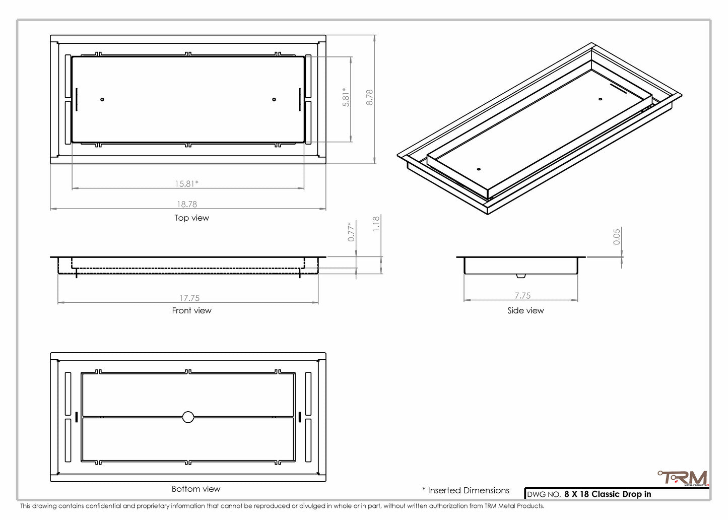 8x18 Classic Drop-in Air Vent, Flush Floor-Matching, All Metal, Floor Vent Cover for 8x18 air vent