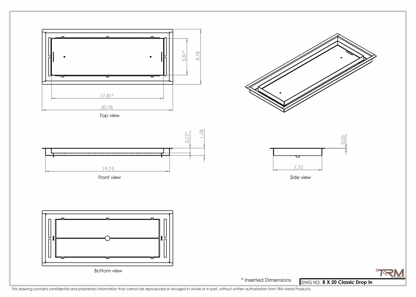 8x20 Classic Drop-in Air Vent, Flush Floor-Matching, All Metal, Floor Vent Cover (20x8)