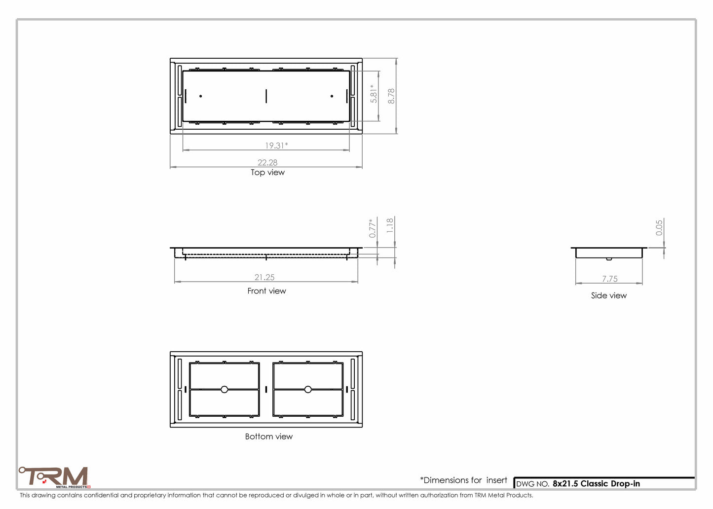 8x21.5 - Classic Drop-in Air Vent, Flush Floor-Matching, All Metal, Floor Vent Cover - TRM Metal  21.5x8