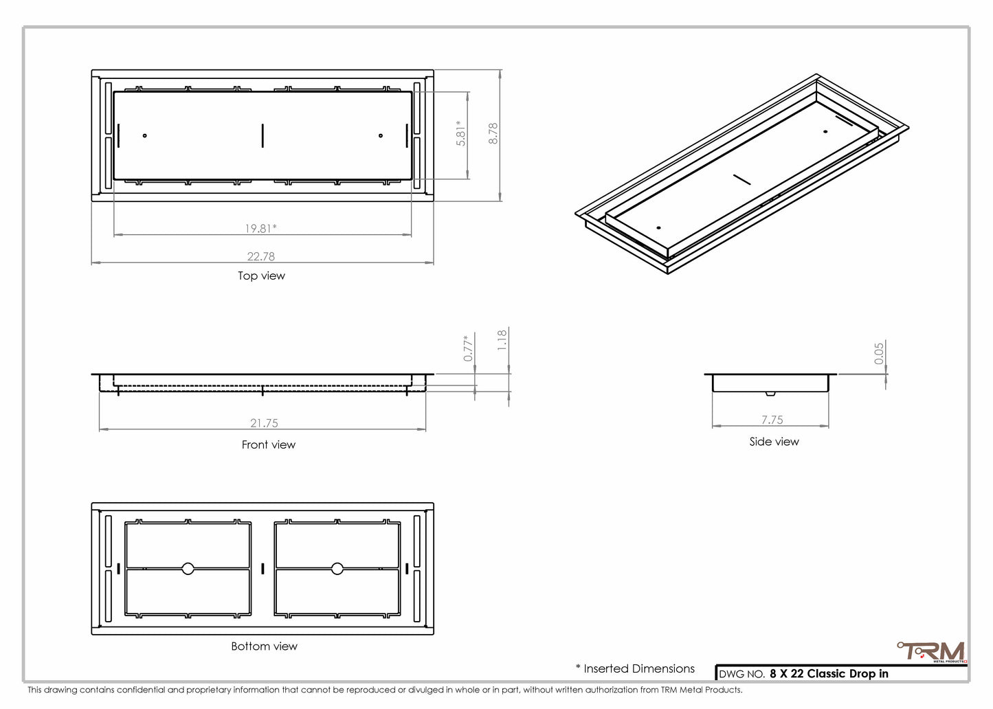 8x22 Classic Drop-in Air Vent, Flush Floor-Matching, All Metal, Floor Vent Cover for 8x22 air vent