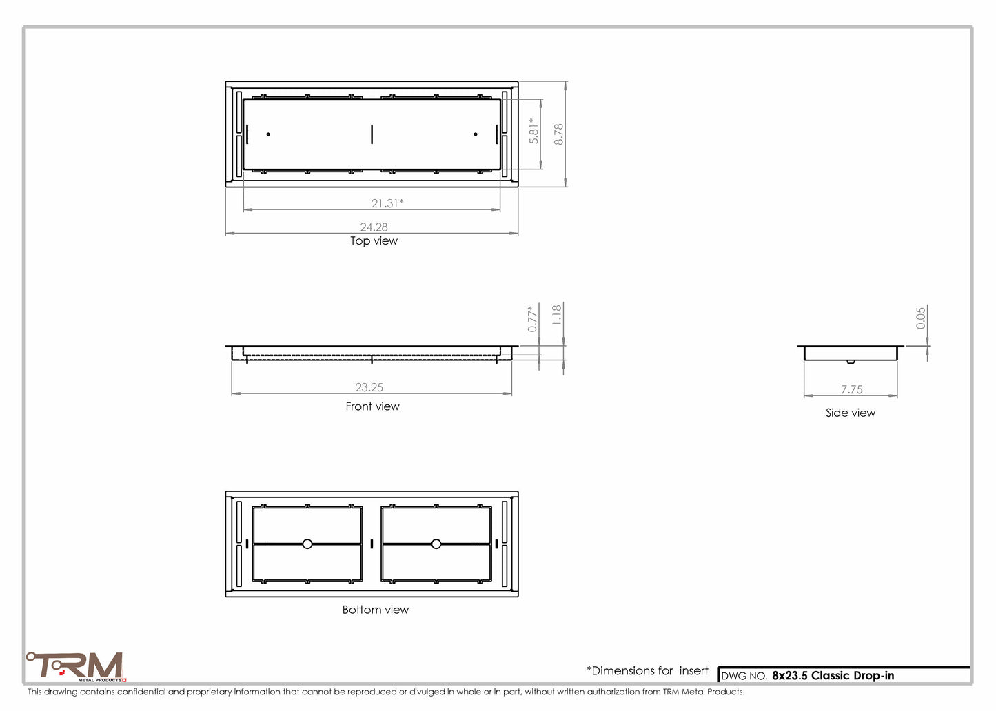 8x23.5 - Classic Drop-in Air Vent, Flush Floor-Matching, All Metal, Floor Vent Cover - TRM Metal  23.5x8