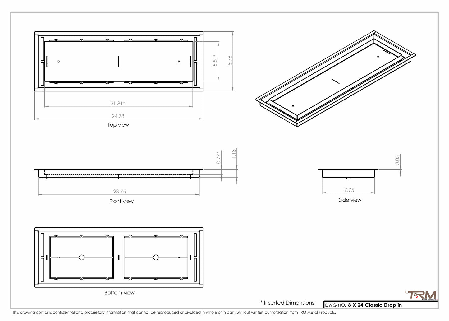 8x24 Classic Drop-in Air Vent, Flush Floor-Matching, All Metal, Floor Vent Cover (24x8)