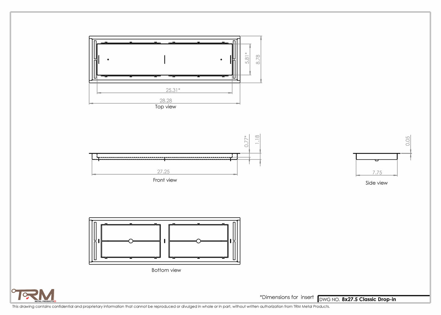 8x27.5 - Classic Drop-in Air Vent, Flush Floor-Matching, All Metal, Floor Vent Cover - TRM Metal  27.5x8