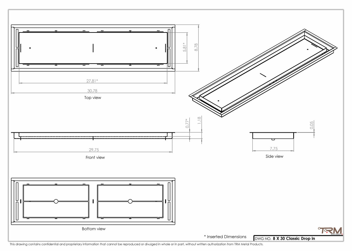 8x30 Classic Drop-in Air Vent, Flush Floor-Matching, All Metal, Floor Vent Cover (30x8)