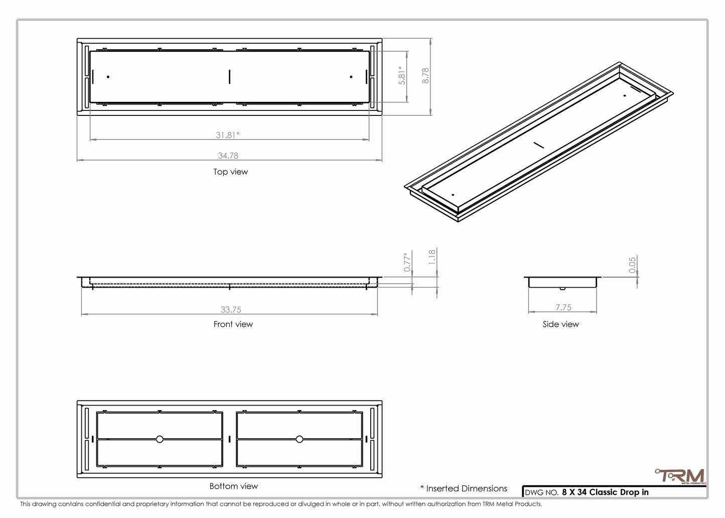 8x34 Classic Drop-in Air Vent, Flush Floor-Matching, All Metal, Floor Vent Cover for 8x34 air vent