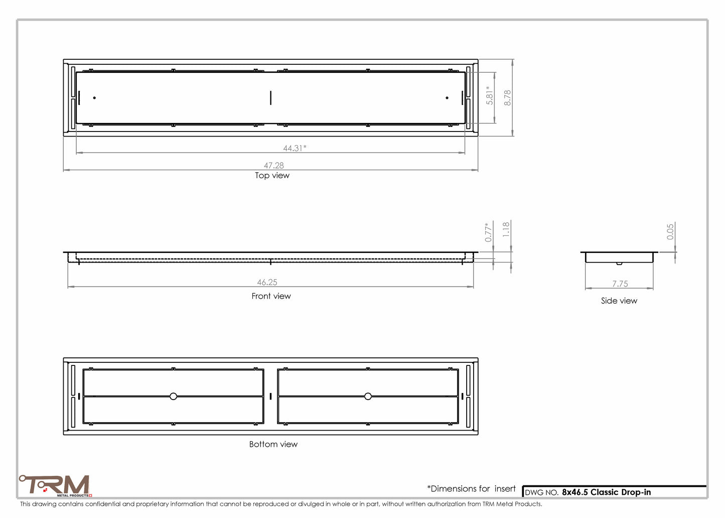8x46.5 - Classic Drop-in Air Vent, Flush Floor-Matching, All Metal, Floor Vent Cover - TRM Metal  46.5x8