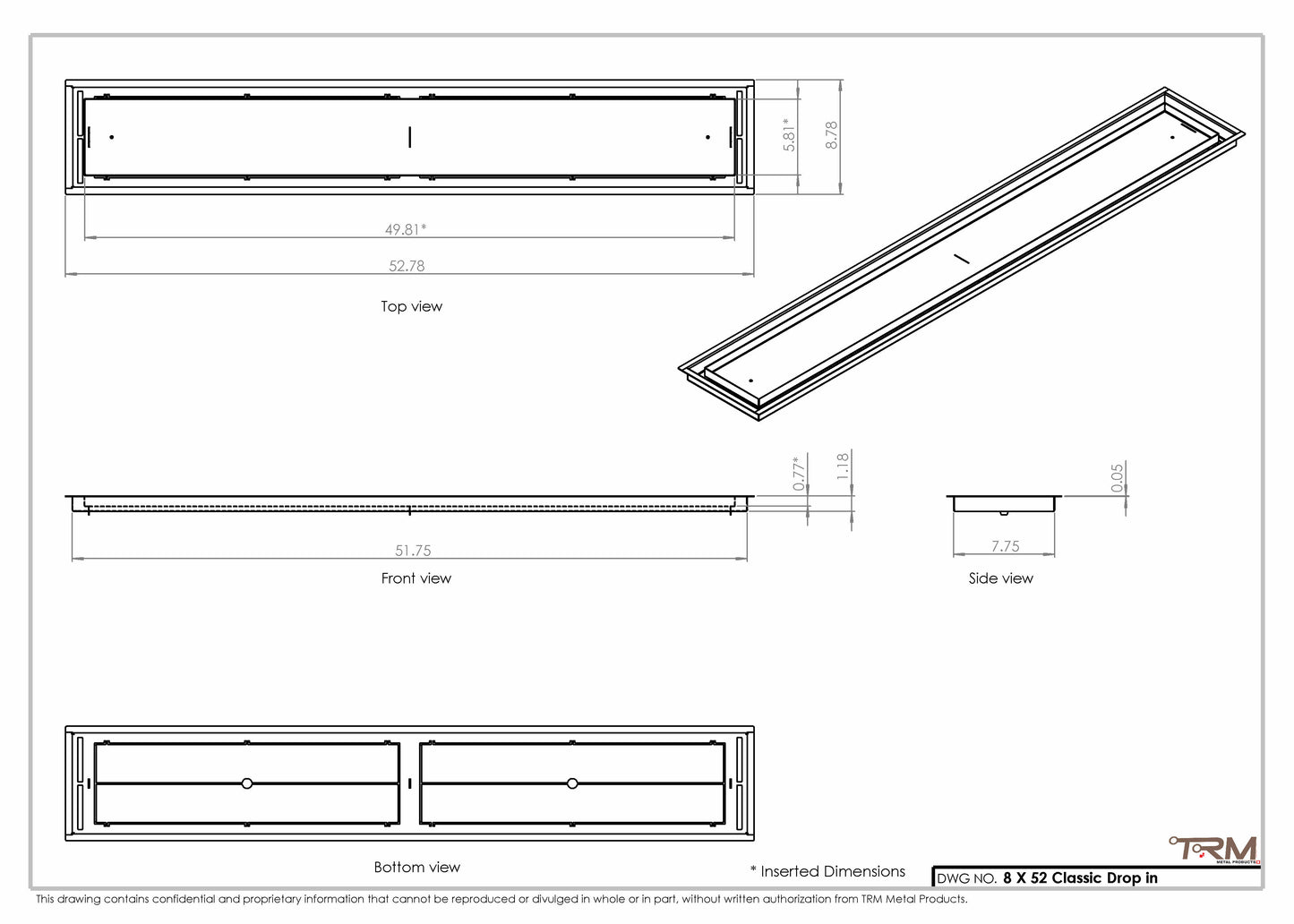 8x52 Classic Drop-in Air Vent, Flush Floor-Matching, All Metal, Floor Vent Cover for 8x52 air vent
