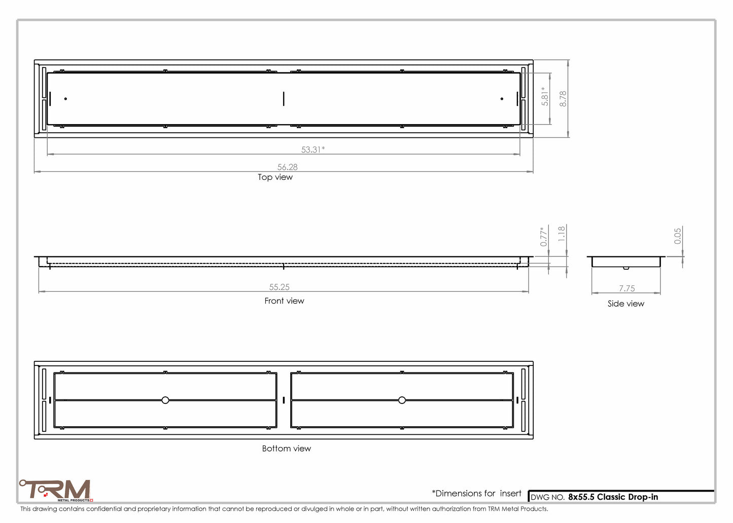 8x55.5 - Classic Drop-in Air Vent, Flush Floor-Matching, All Metal, Floor Vent Cover - TRM Metal  55.5x8