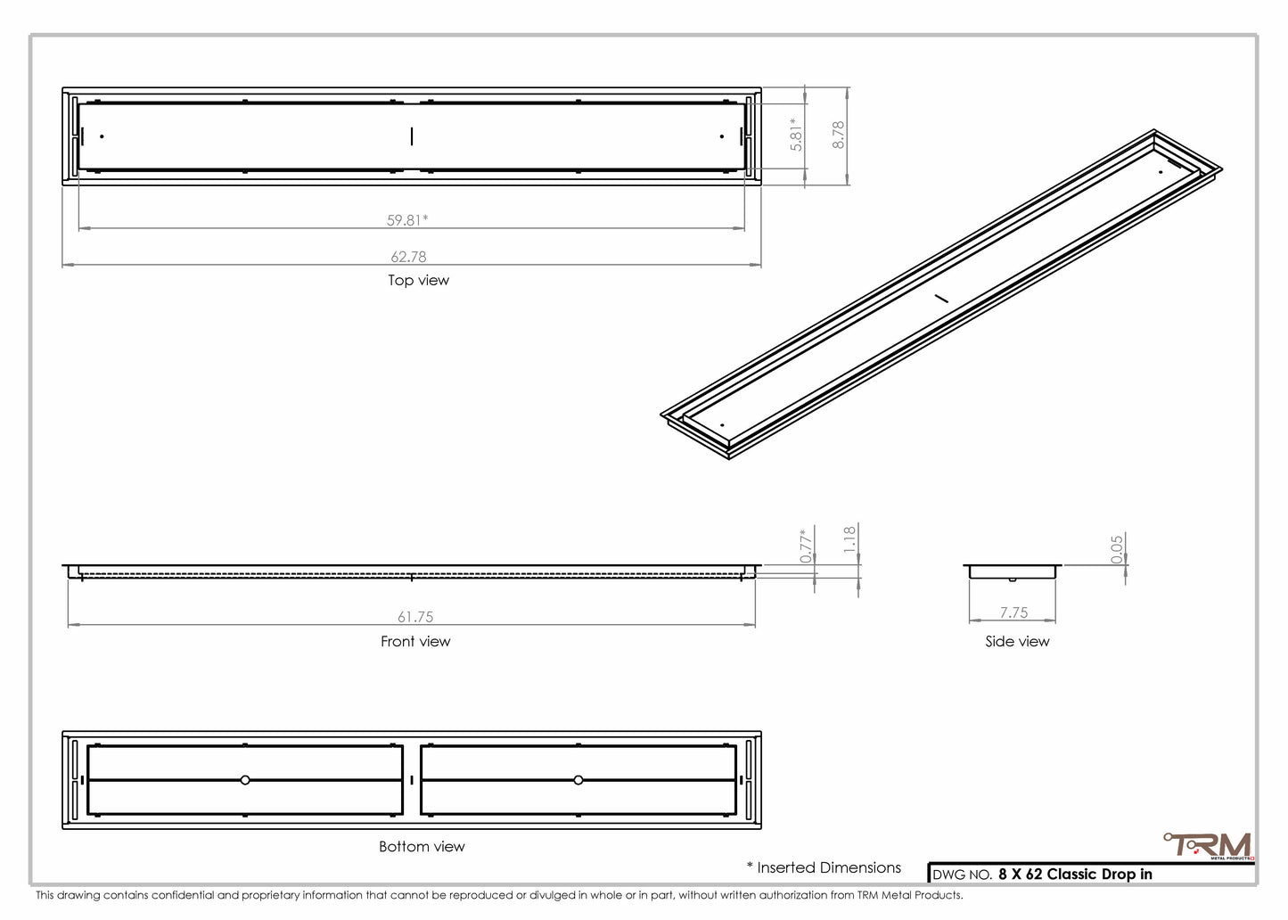 8x62 Classic Drop-in Air Vent, Flush Floor-Matching, All Metal, Floor Vent Cover for 8x62 air vent