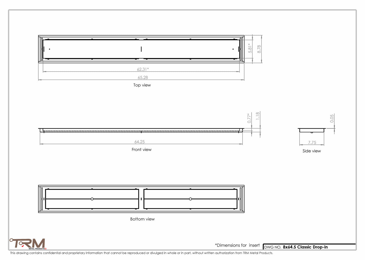 8x64.5 - Classic Drop-in Air Vent, Flush Floor-Matching, All Metal, Floor Vent Cover - TRM Metal  64.5x8