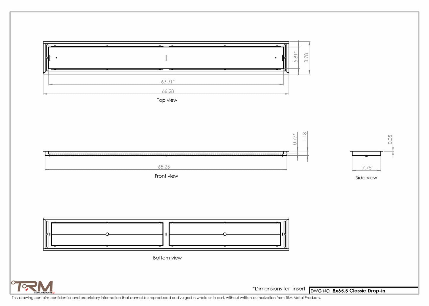 8x65.5 - Classic Drop-in Air Vent, Flush Floor-Matching, All Metal, Floor Vent Cover - TRM Metal  65.5x8