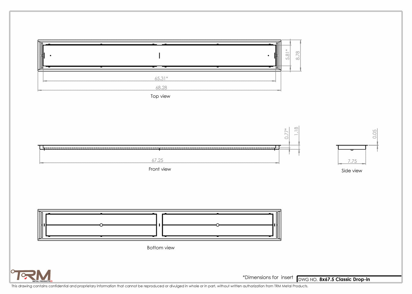 8x67.5 - Classic Drop-in Air Vent, Flush Floor-Matching, All Metal, Floor Vent Cover - TRM Metal  67.5x8