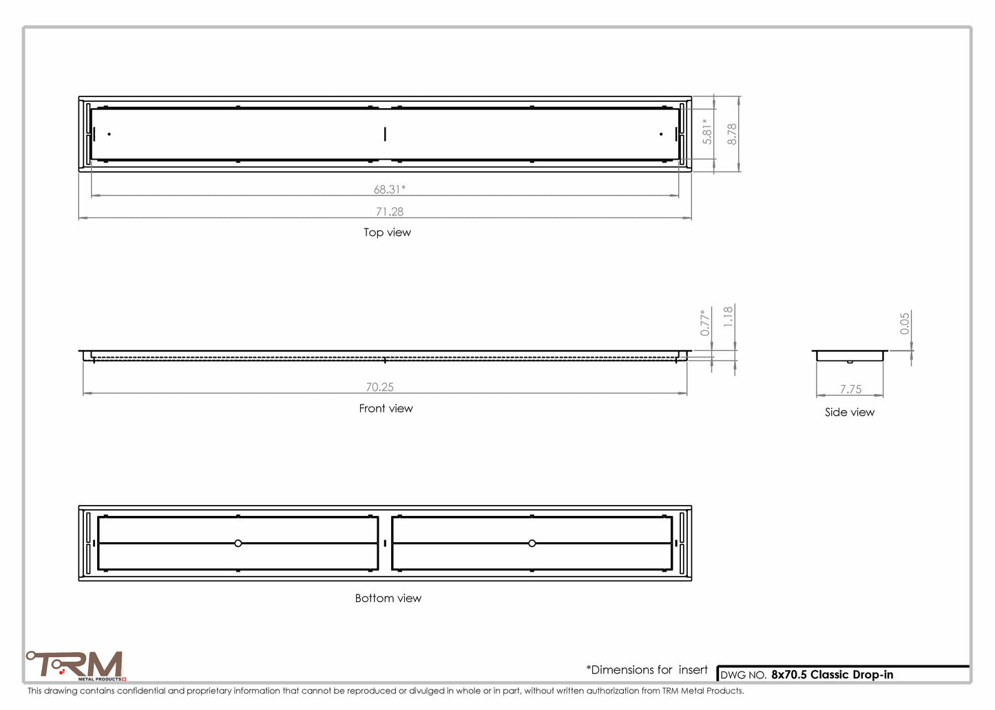 8x70.5 - Classic Drop-in Air Vent, Flush Floor-Matching, All Metal, Floor Vent Cover - TRM Metal  70.5x8