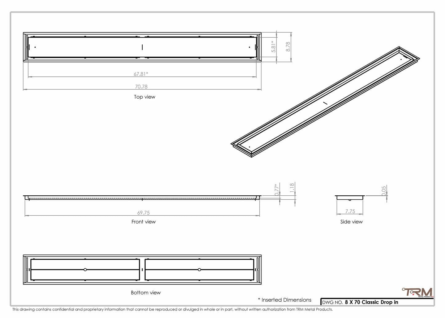 8x70 Classic Drop-in Air Vent, Flush Floor-Matching, All Metal, Floor Vent Cover for 8x70 air vent