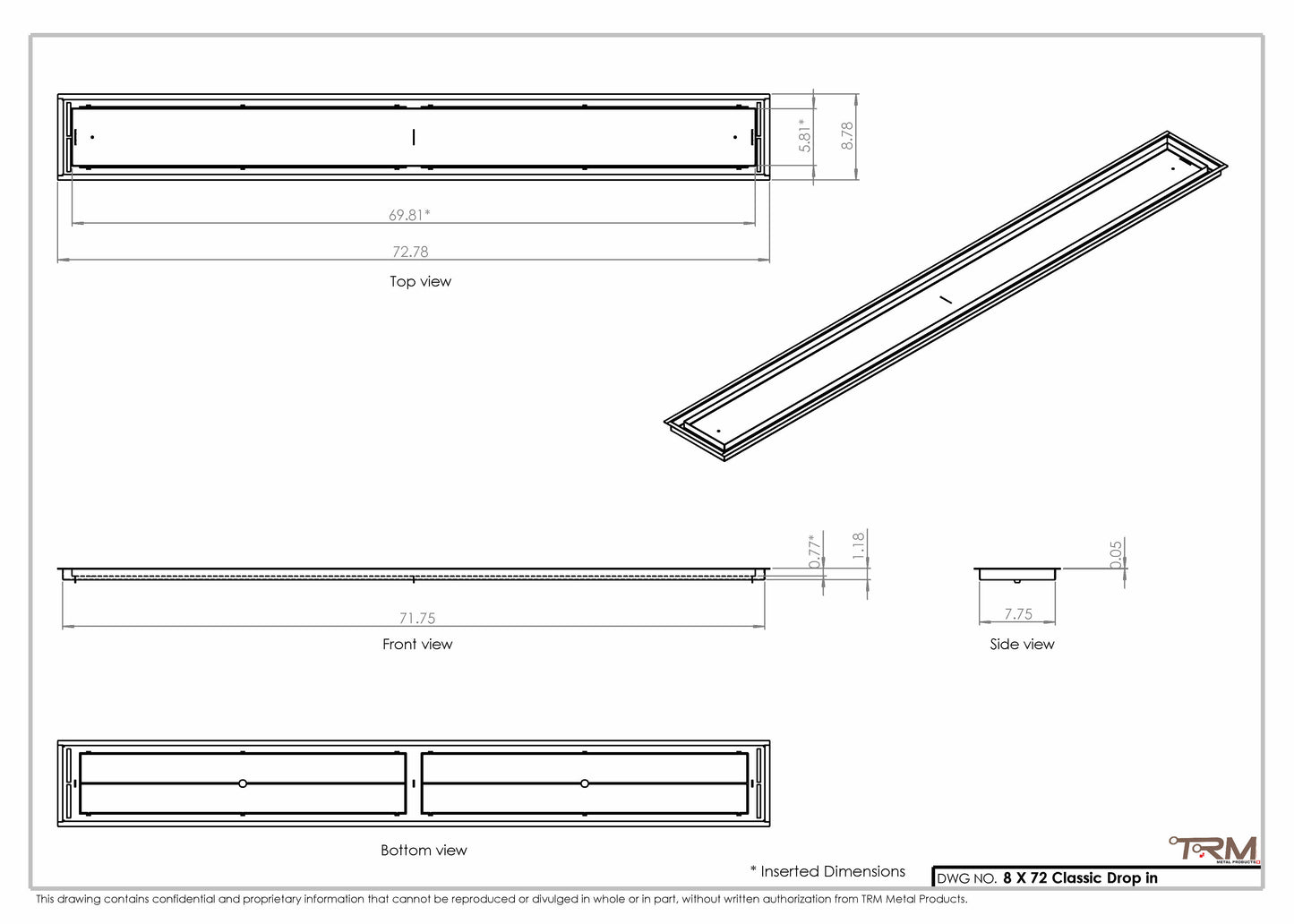 8x72 Classic Drop-in Air Vent, Flush Floor-Matching, All Metal, Floor Vent Cover for 8x72 air vent