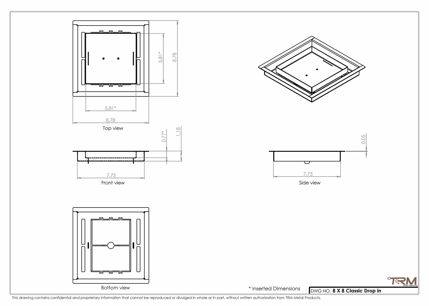8x8 Classic Drop-in Air Vent, Flush Floor-Matching, All Metal, Floor Vent Cover