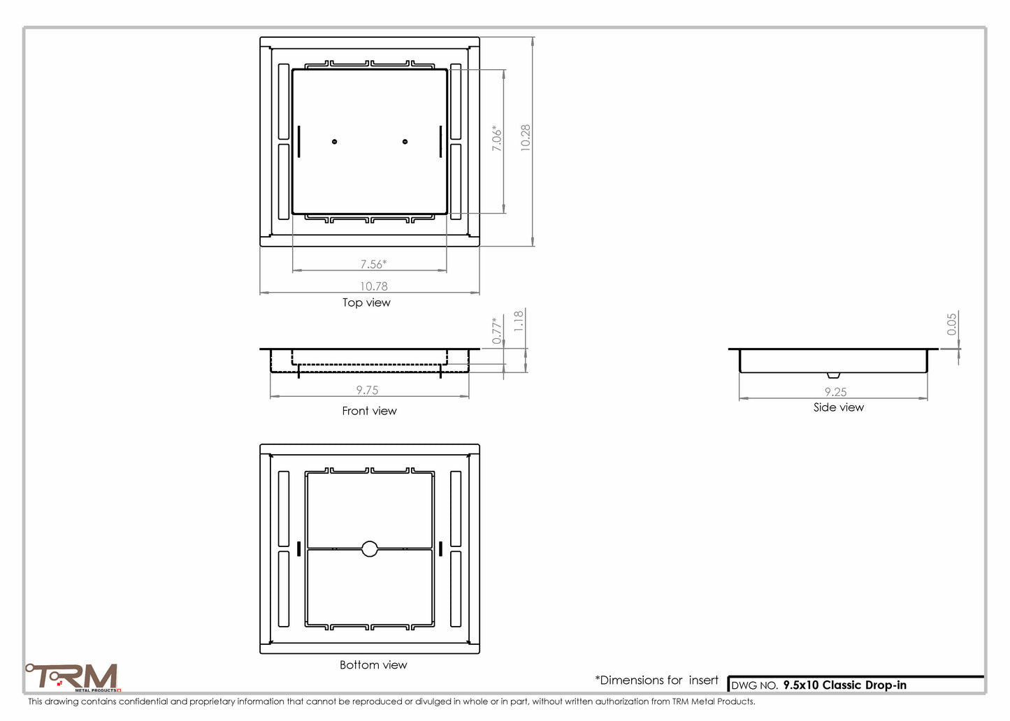 9.5x10 - Classic Drop-in Air Vent, Flush Floor-Matching, All Metal, Floor Vent Cover - TRM Metal  10x9.5