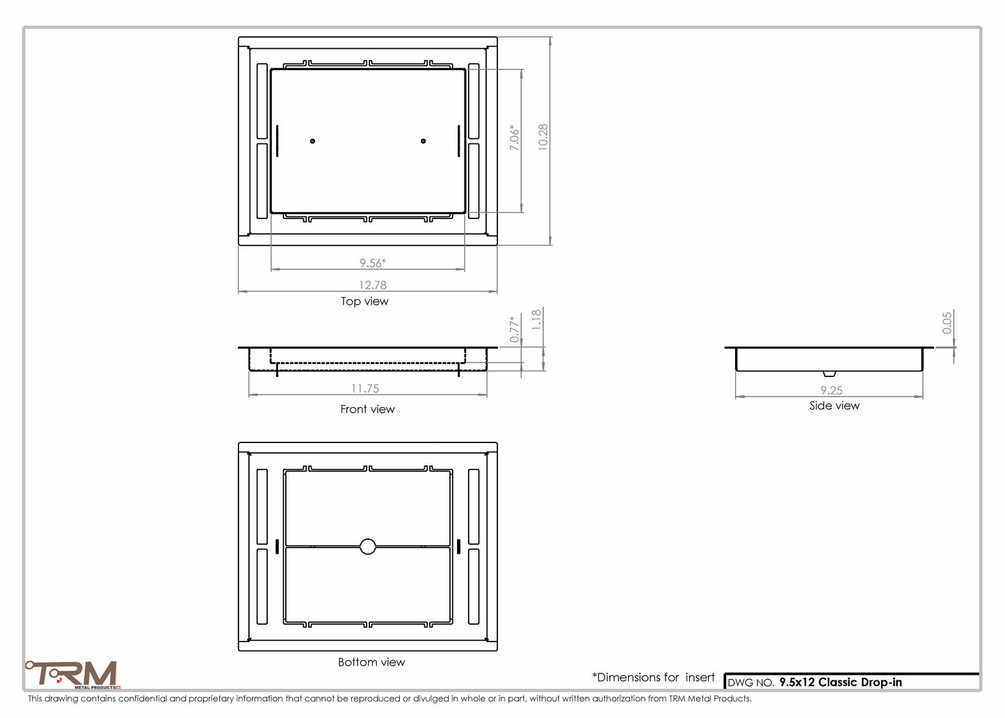 9.5x12 - Classic Drop-in Air Vent, Flush Floor-Matching, All Metal, Floor Vent Cover - TRM Metal  12x9.5