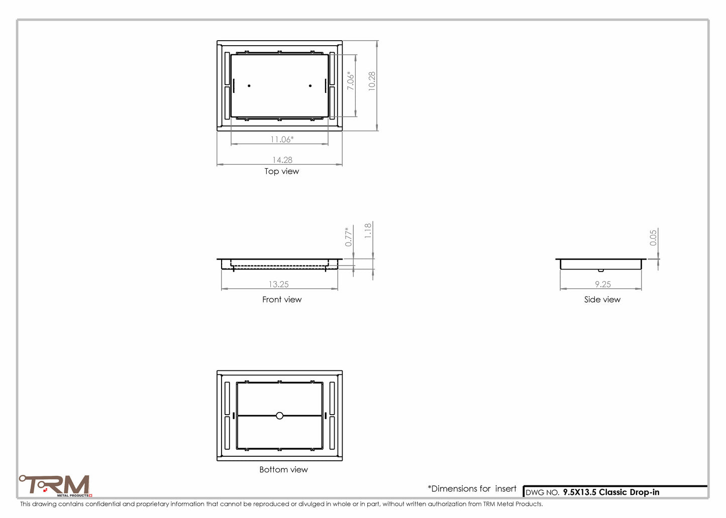 9.5x13.5 - Classic Drop-in Air Vent, Flush Floor-Matching, All Metal, Floor Vent Cover - TRM Metal  13.5x9.5