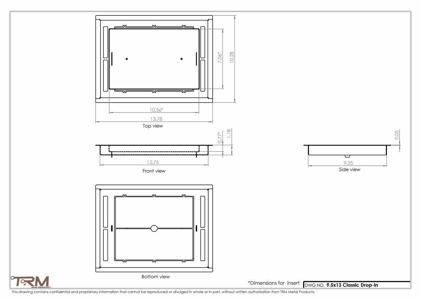 9.5x13 - Classic Drop-in Air Vent, Flush Floor-Matching, All Metal, Floor Vent Cover - TRM Metal  13x9.5