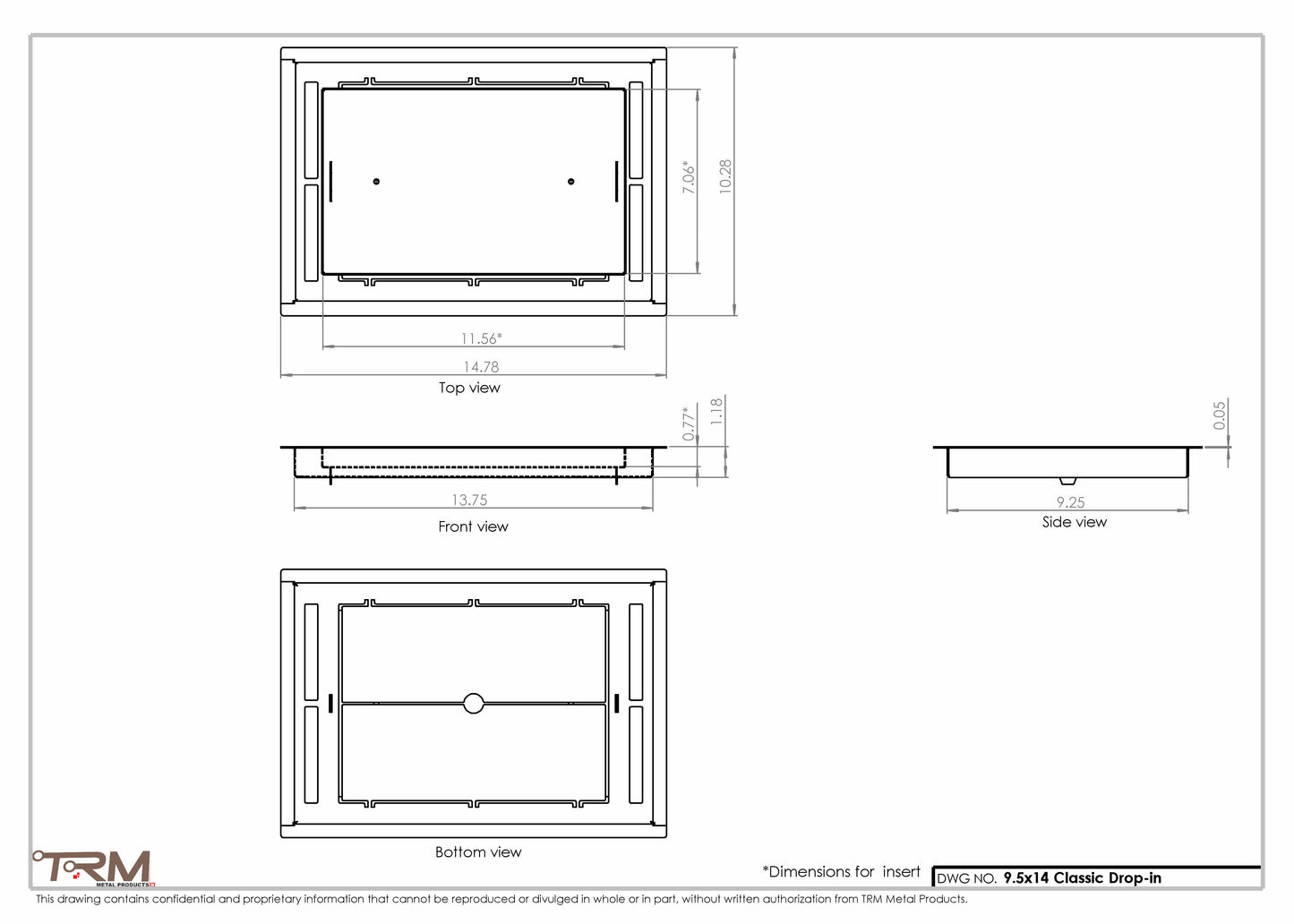 9.5x14 - Classic Drop-in Air Vent, Flush Floor-Matching, All Metal, Floor Vent Cover - TRM Metal  14x9.5