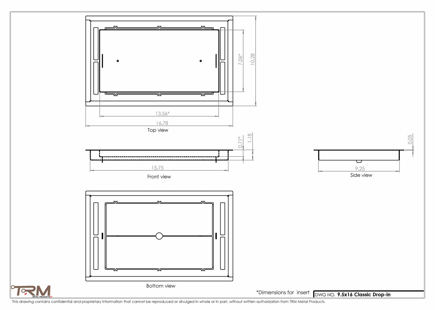 9.5x16 - Classic Drop-in Air Vent, Flush Floor-Matching, All Metal, Floor Vent Cover - TRM Metal  16x9.5