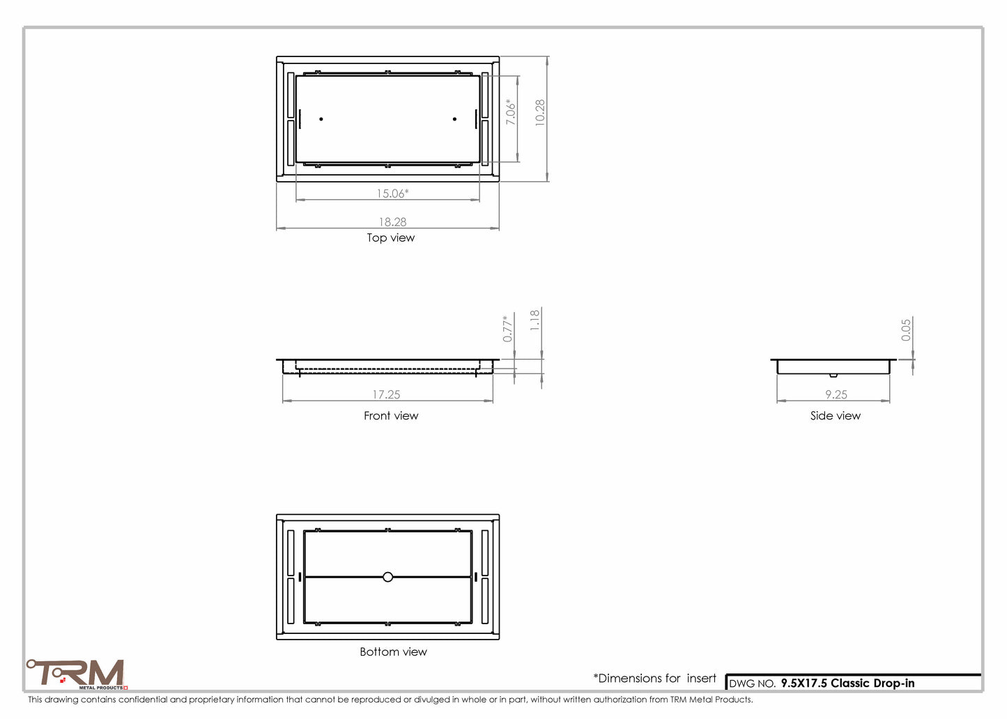9.5x17.5 - Classic Drop-in Air Vent, Flush Floor-Matching, All Metal, Floor Vent Cover - TRM Metal  17.5x9.5
