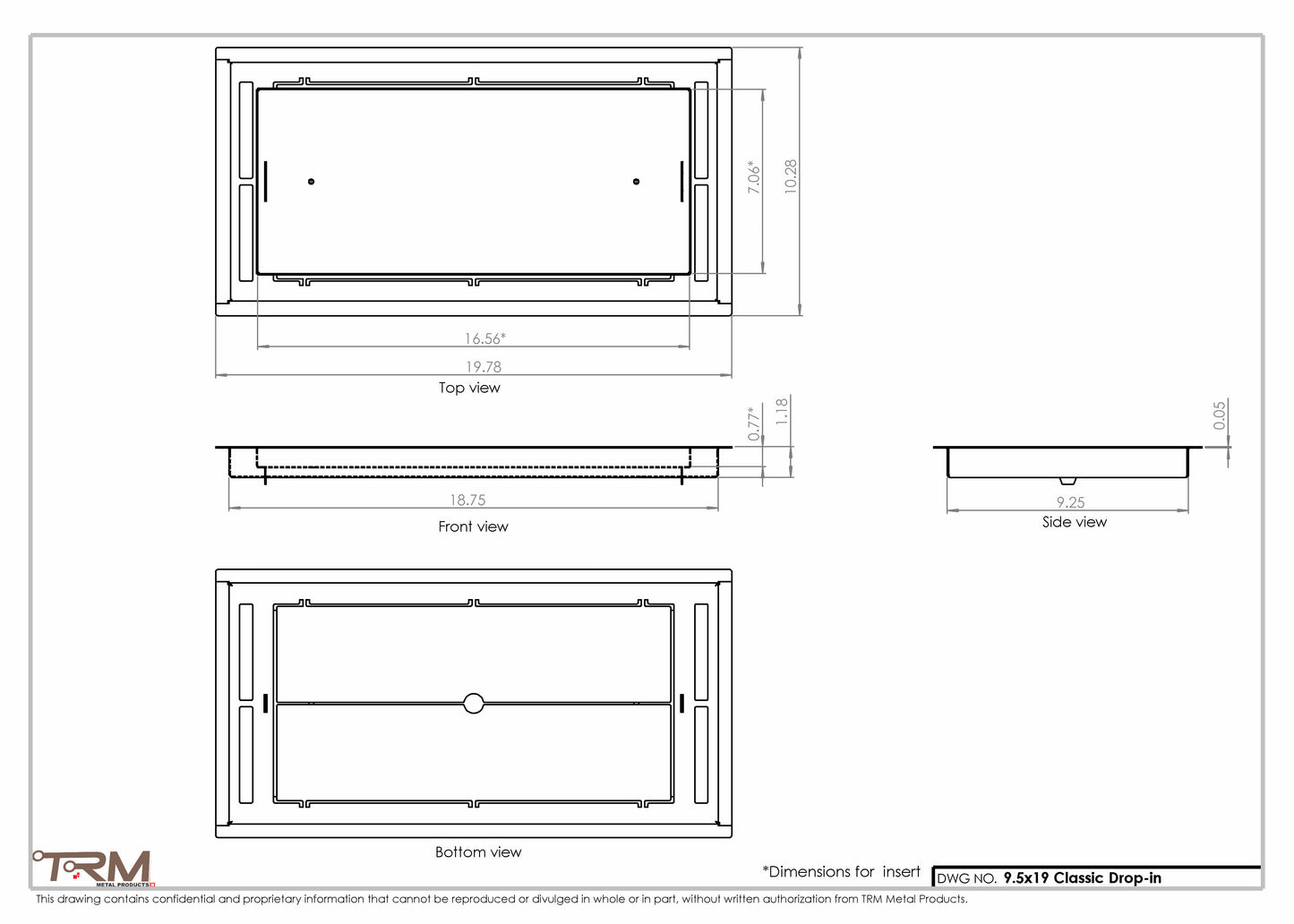 9.5x19 - Classic Drop-in Air Vent, Flush Floor-Matching, All Metal, Floor Vent Cover - TRM Metal  19x9.5