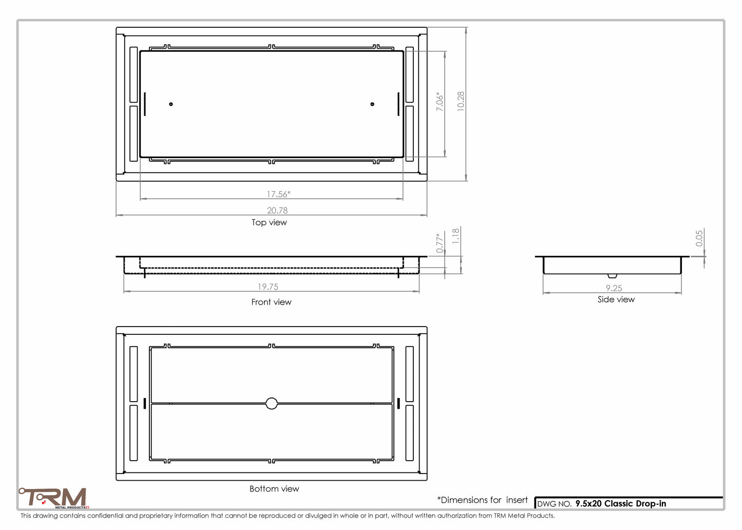 9.5x20 - Classic Drop-in Air Vent, Flush Floor-Matching, All Metal, Floor Vent Cover - TRM Metal  20x9.5