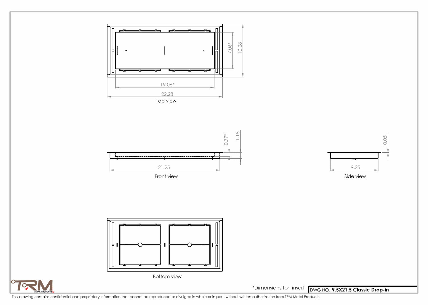 9.5x21.5 - Classic Drop-in Air Vent, Flush Floor-Matching, All Metal, Floor Vent Cover - TRM Metal  21.5x9.5