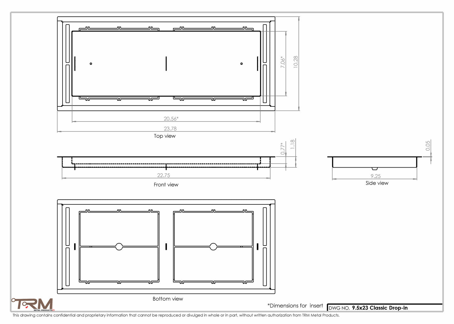9.5x23 - Classic Drop-in Air Vent, Flush Floor-Matching, All Metal, Floor Vent Cover - TRM Metal  23x9.5